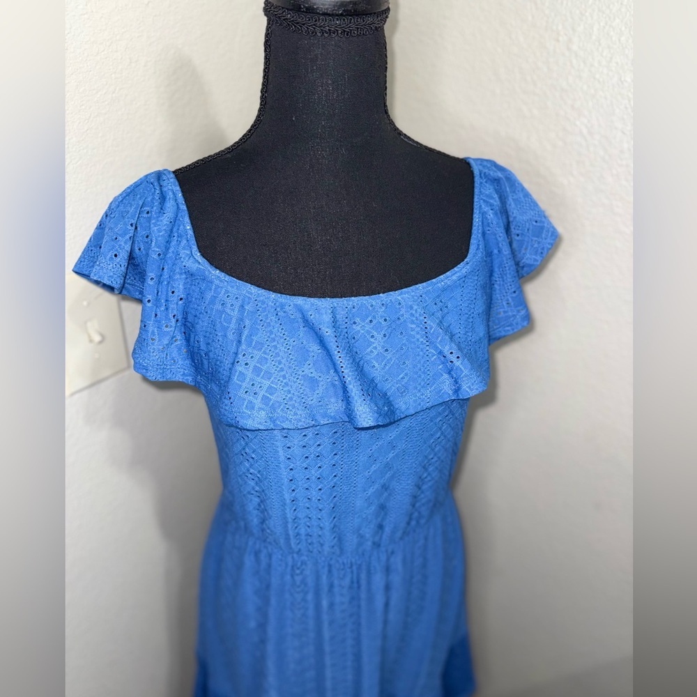 BCBGeneration Blue Eyelet Ruffle Mini Dress Cottagecore Coquette-‎ Medium - Picture 3 of 9
